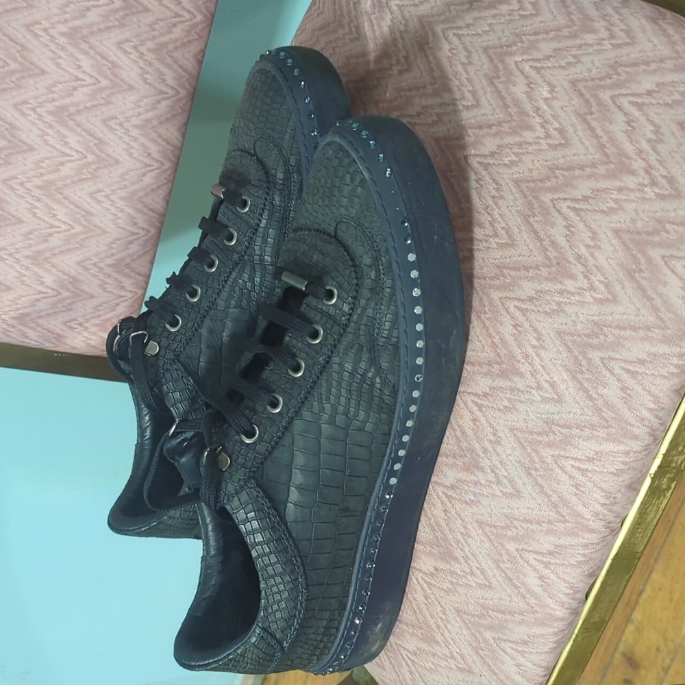 JIMMY CHOO Leather Crystal Embellishments Sneakers